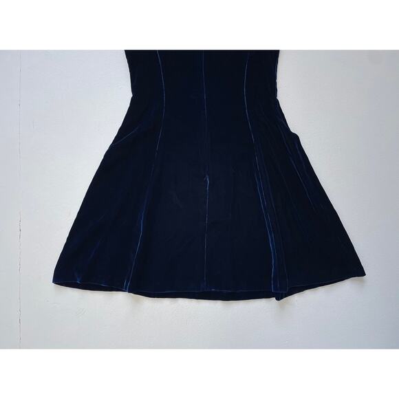 Vintage 90s Blue Velvet Mini Dress / Sz 4 / Sleeveless Grunge Babydoll / JESELLE - Picture 6 of 8